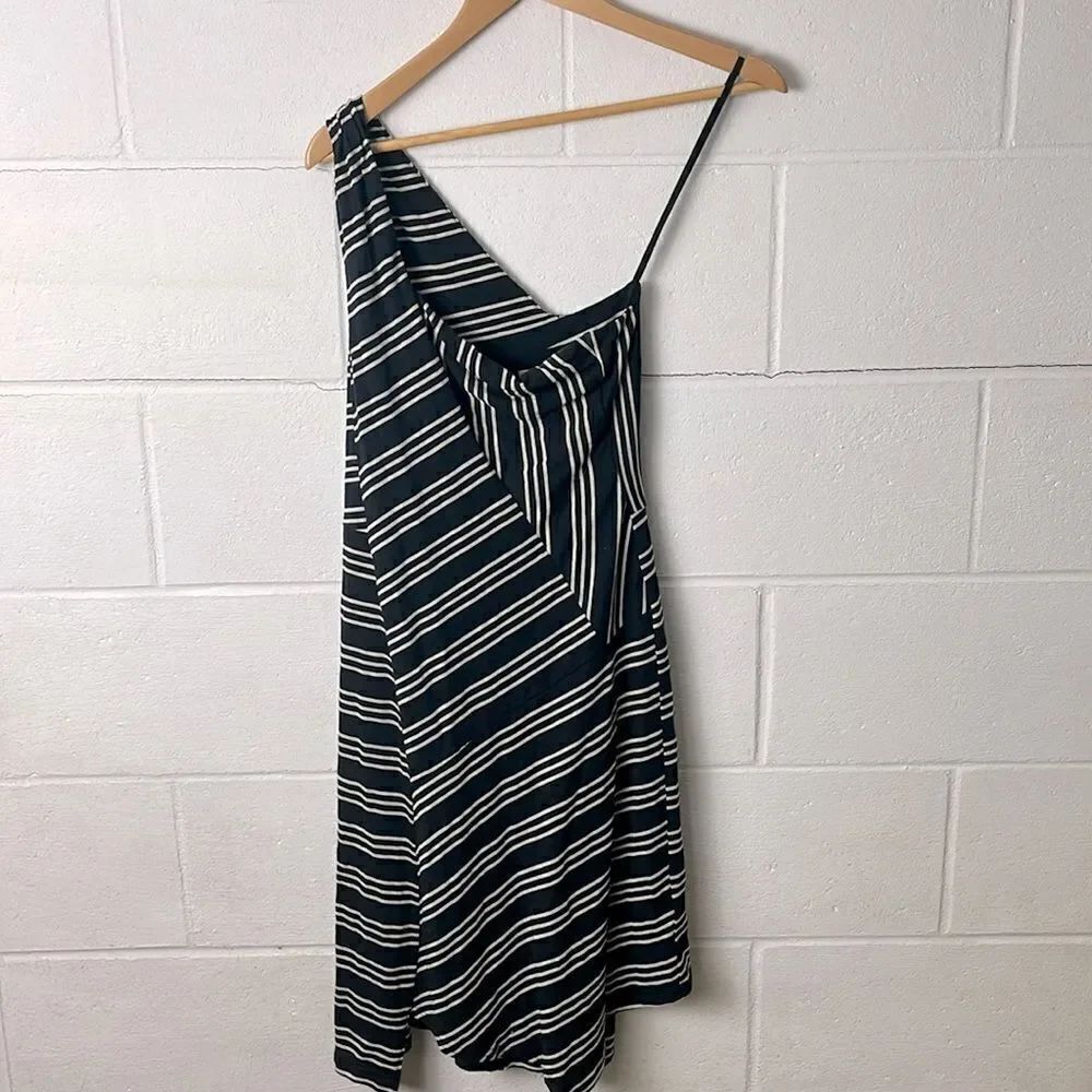 Anthropologie Maeve Moka one shoulder asymmetrical striped dress